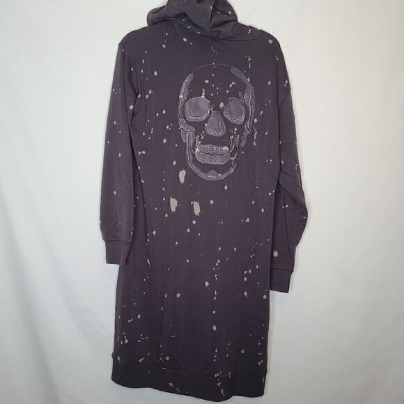 1X 14W 16W Torrid Grey Bleach Splatter Sweatshirt Dress Fleece Skull Hood Lounge - Picture 7 of 9